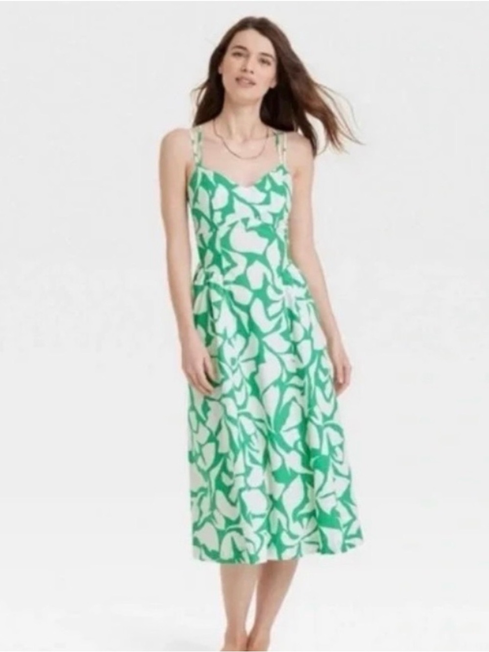 a new day Green and White Floral-Print Midi Dress